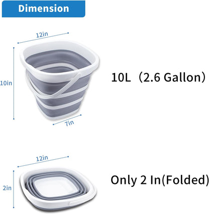 Versatile 10L Collapsible Bucket - Portable & Space-Saving for Outdoor Adventures, Cleaning, and Car Wash - Grey Square Design
