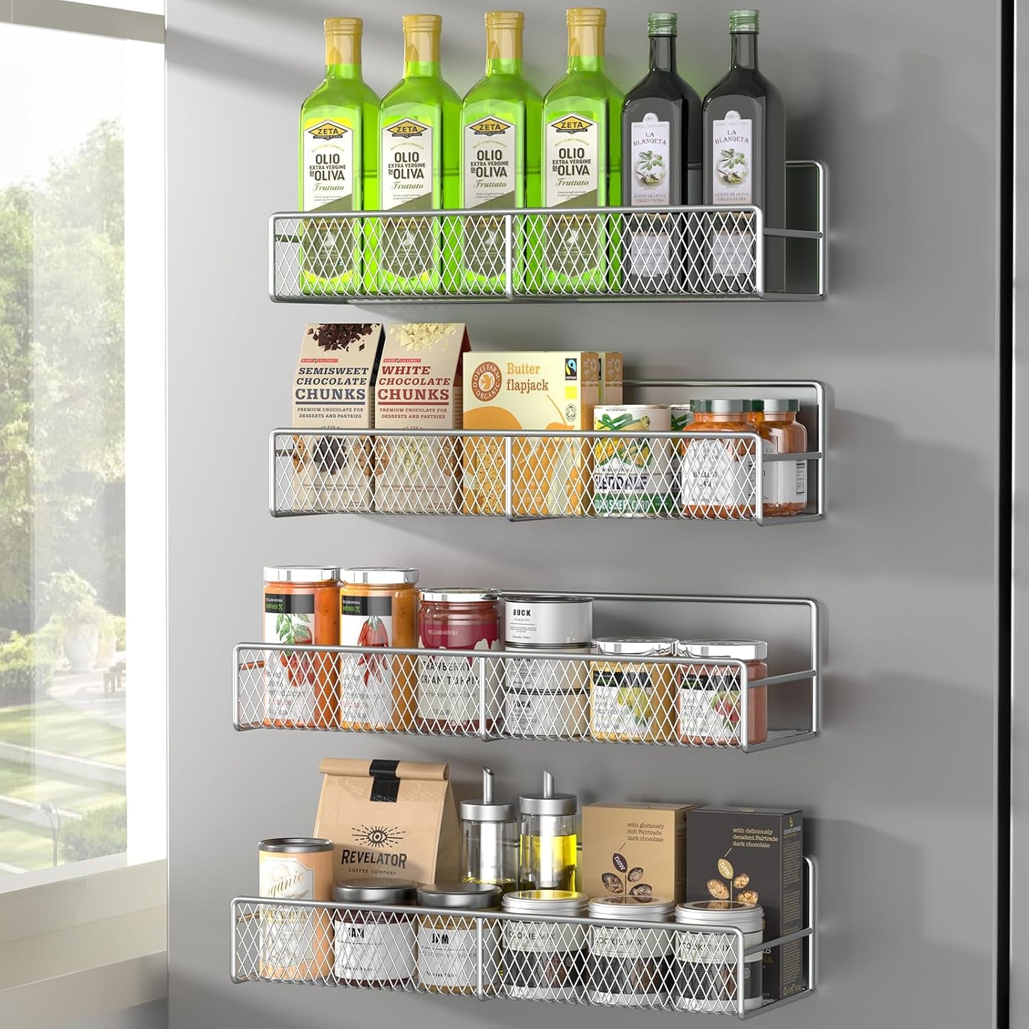 Magnetic spice rack shelf, 4-piece set option