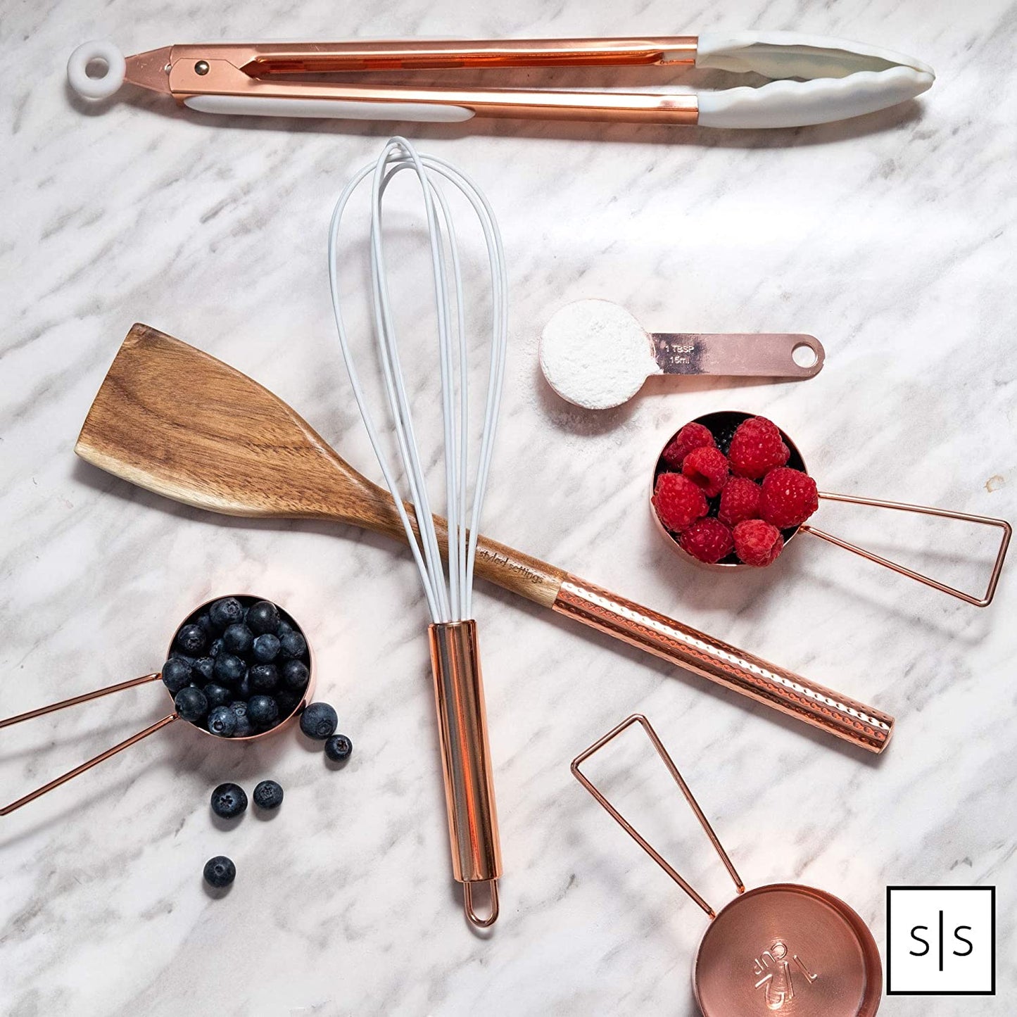 Elegant Rose Gold Copper Measuring Cups and Spoons Set – 8-Piece Stackable Stainless Steel Kitchen Essentials for Baking and Cooking