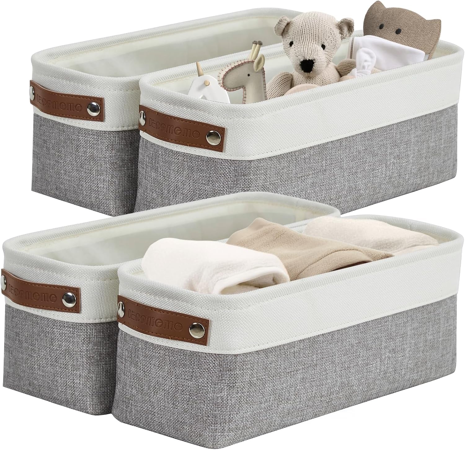 DECOMOMO Storage Bins, Large Fabric Storage Baskets for Shelves, Decorative Linen Closet Organizer, 15 X 11 X 9.5 Inches (Grey & White, 4 Pack)