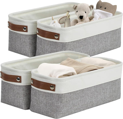 DECOMOMO Storage Bins, Large Fabric Storage Baskets for Shelves, Decorative Linen Closet Organizer, 15 X 11 X 9.5 Inches (Grey & White, 4 Pack)