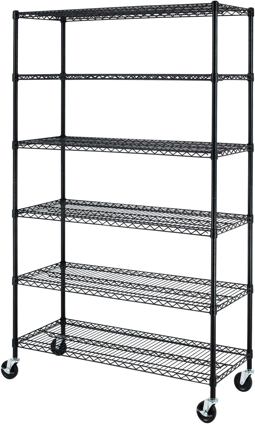 Bestoffice | 6-Tier Wire Storage Shelves with Wheels | 18X48X78 | Chrome | Adjustable Racks | Heavy-Duty Metal Shelf, Holds Upto 600 Lbs | No-Tool Assembly | Ideal for Home & Garage Shelving