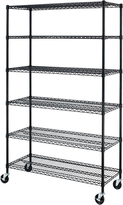 Bestoffice | 6-Tier Wire Storage Shelves with Wheels | 18X48X78 | Chrome | Adjustable Racks | Heavy-Duty Metal Shelf, Holds Upto 600 Lbs | No-Tool Assembly | Ideal for Home & Garage Shelving