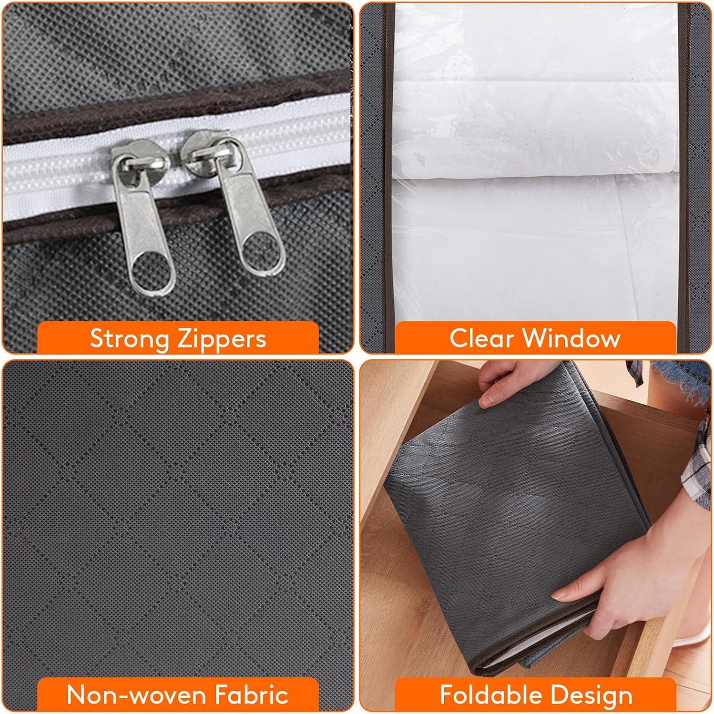 Lifewit 3-Pack 100L Foldable Clothes Storage Bins with Lids - Clear Window, Zippered, Reinforced Handles for Easy Organization of Clothing, Blankets, and Bedding