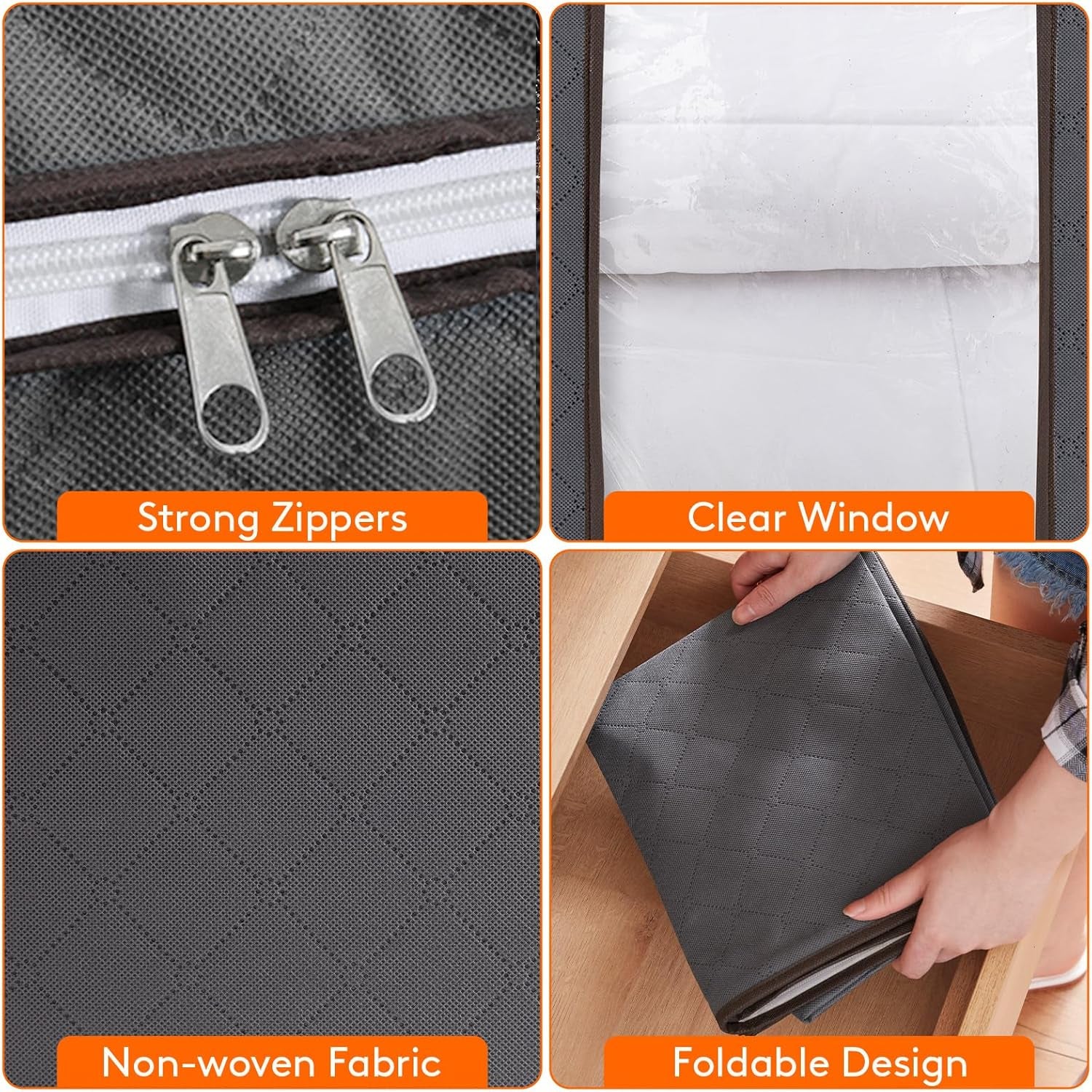 Lifewit 3-Pack 100L Foldable Clothes Storage Bins with Lids - Clear Window, Zippered, Reinforced Handles for Easy Organization of Clothing, Blankets, and Bedding