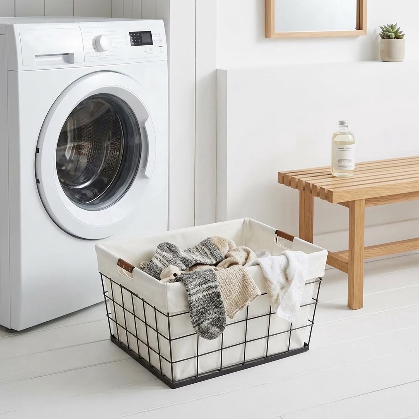 Stylish 60L Rectangular Steel Laundry Basket - Black & Natural Design for Adults
