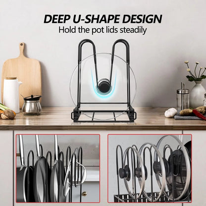 Maximize Your Kitchen Space with PHANCIR 8-Tier Adjustable Pots and Pans Organizer Rack - Heavy Duty Metal Design with Anti-Slip Silicone Pad!