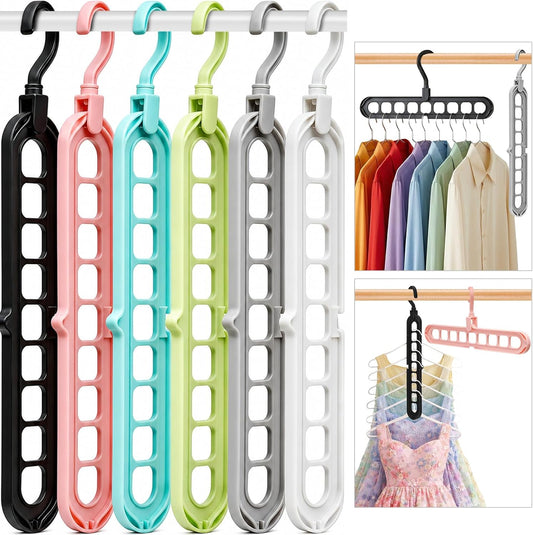 Pack of 6 Multifunctional Organizer Magic Space Saving Hangers with 9 Holes Storage Organization for Wardrobe Closet