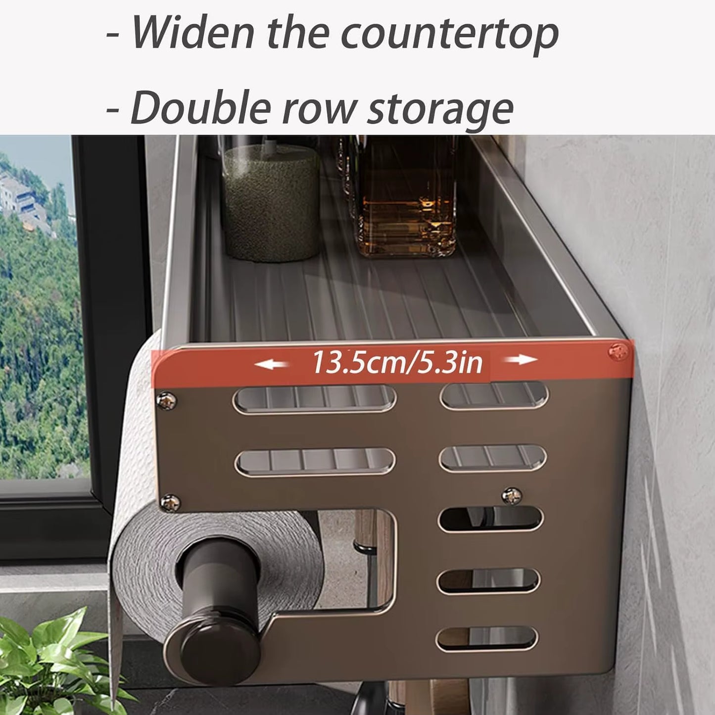Wall Mount Utensil Holder Multifunctional Spice Organizer Shelf with Hooks Kitchen Hanging Storage Wall Shelf