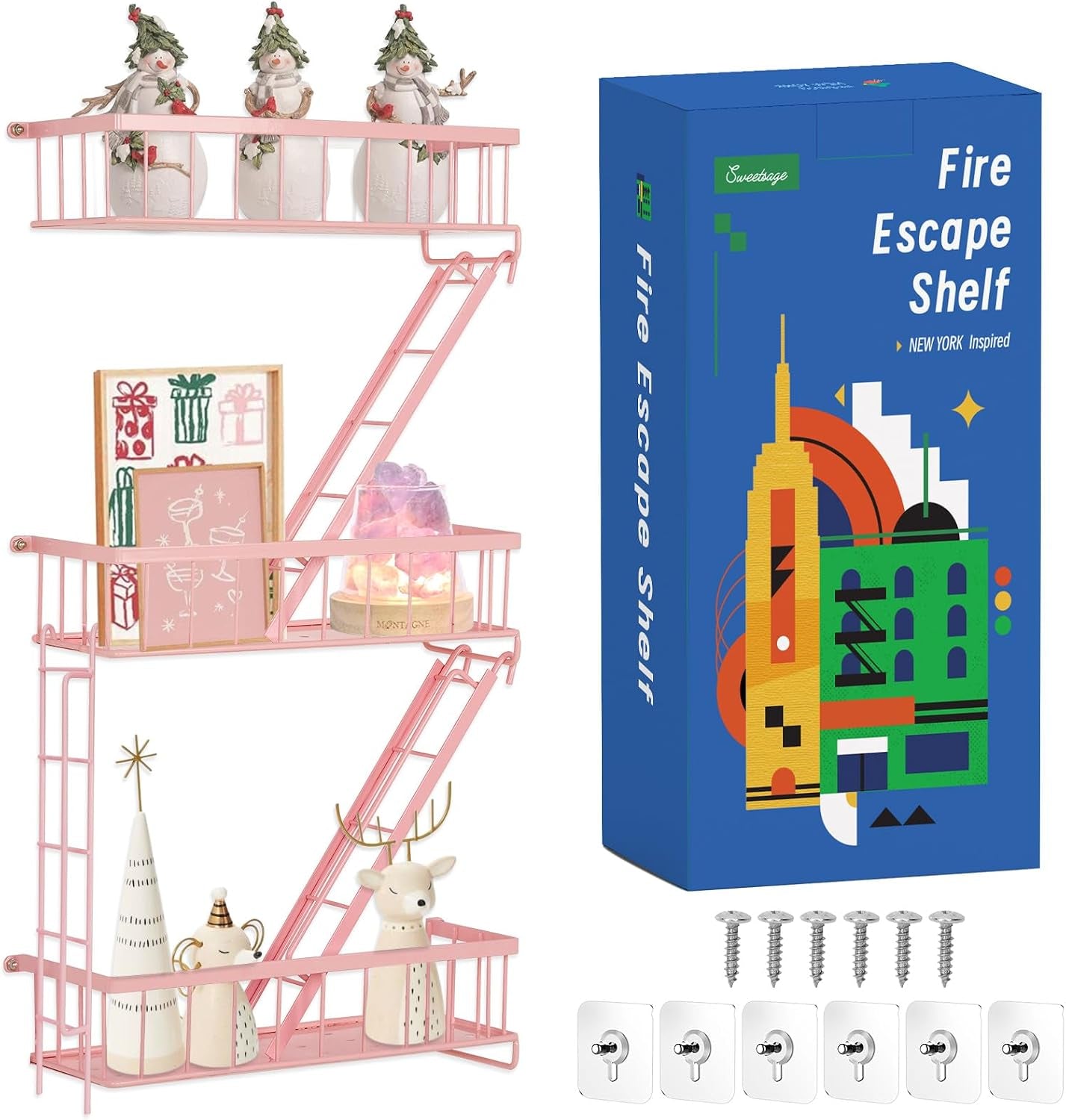 Fire escape wall shelf, 4-tier configuration