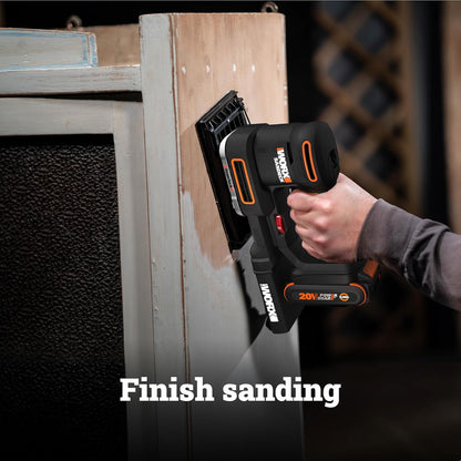 WORX Cordless Sander, 20V 10,000 Orbits/Minute Electric Sander, 5-In-1 Functions, Tool-Less Sanding Pad Change, Tool Only, Powershare