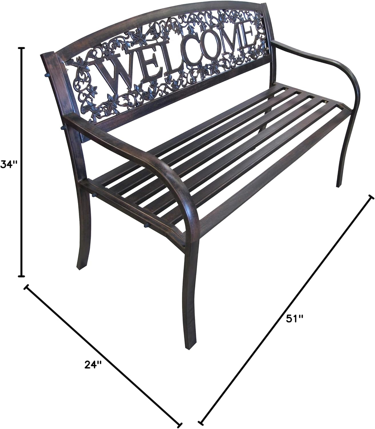 Leigh Country Metal Outdoor Bench, Welcome Design, Decorative Patio Seating for Porch/Deck