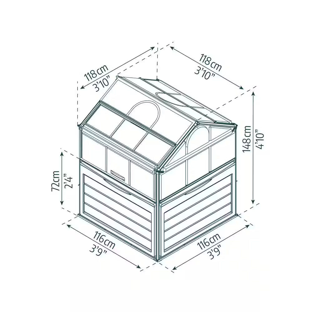 Plant Inn 4 Ft. X 4 Ft. Gray/Clear Raised Bed Polycarbonate DIY Greenhouse Kit