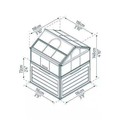 Plant Inn 4 Ft. X 4 Ft. Gray/Clear Raised Bed Polycarbonate DIY Greenhouse Kit