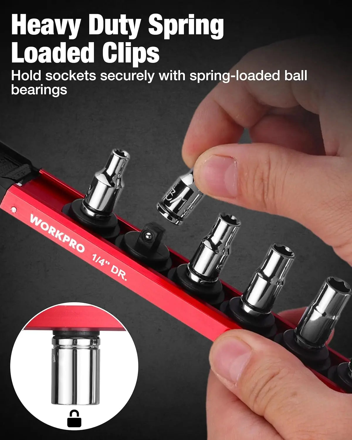 Magnetic Socket Organizer, 1/4" Drive Aluminum Alloy Socket Holder with 12PC Removable Socket Clips for Quick Customization, Socket Rail for Tool Box Drawer (Sockets Not Included)