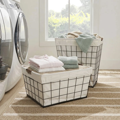 Stylish 60L Rectangular Steel Laundry Basket - Black & Natural Design for Adults