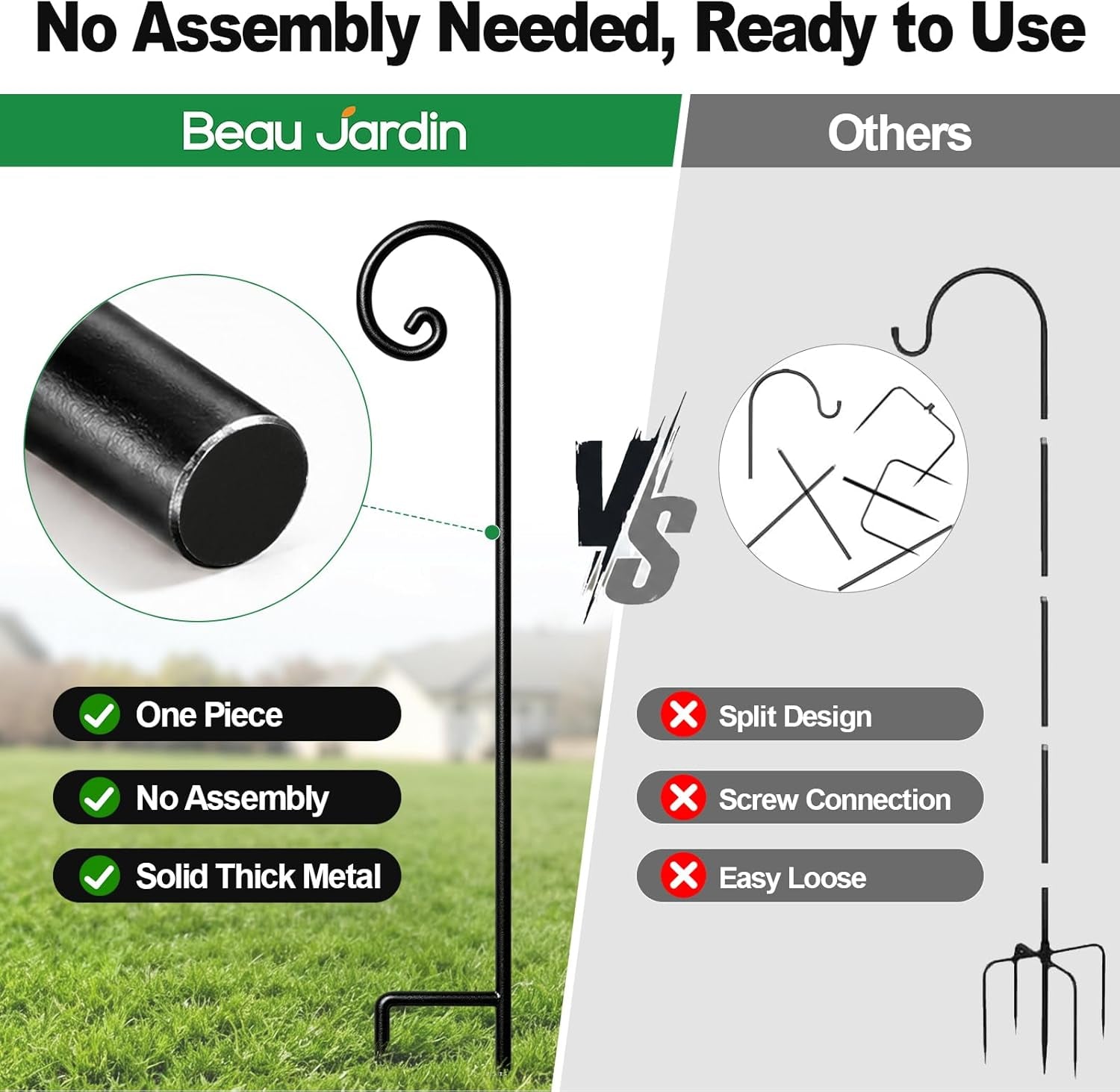 BEAU JARDIN 48-Inch Heavy Duty Shepherd Hooks - 2 Pack, No Assembly Required - Perfect for Hanging Plants, Bird Feeders, Lanterns, and Wedding Decor
