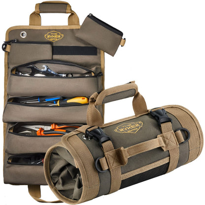 The Ryker Roll up Tool Bag Organizer Gifts for Dad. Heavy Duty Motorcy