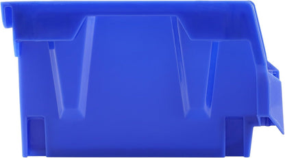 Blue plastic storage bin on a white background